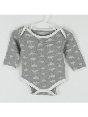 Burt's Bees Baby Size 6-9 Months Gray White Organic Cotton Long Sleeve Bodysuit
